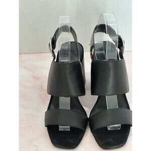 Banana Republic Black Snake and Print Leather Size 7M Black Open Toe Block Heels